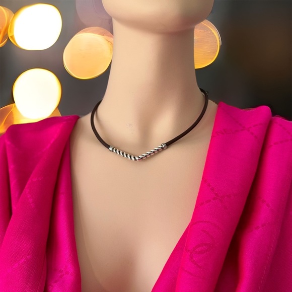 AMERICAN WEST 925 Sterling Silver Brown Greek Leather Cord Necklace - Adjustable - Picture 7 of 7